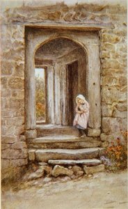 yavru kedi ile kız by Helen Allingham