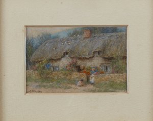 Gri Sazdan Kulübe (kağıt üzerine sulu boya) by Helen Allingham