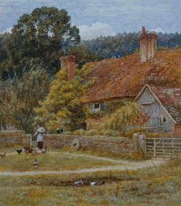 Netley Farm, Shere, Surrey (kazıma ile sulu boya) by Helen Allingham