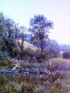 Göl kenarında çiçek toplamak by Helen Allingham