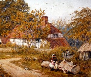 Aile Kulübesi (kağıt üzerine sulu boya) by Helen Allingham