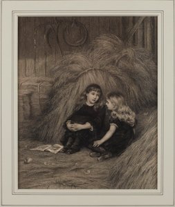 Bir Ahırda İki Kız (kağıt üzerine mürekkep) by Helen Allingham