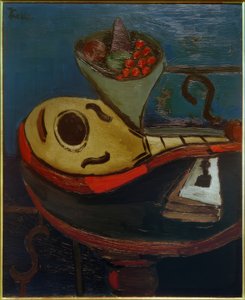 Natürmort: bir masada meyve ile mandolin ve kase
