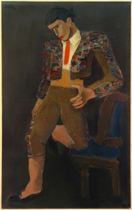 Torero bir diziyle bir sandalyeye yaslanmış by Helmut Kolle