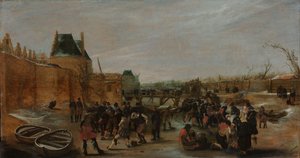 Bir Kasabada Donmuş Bir Kanalda Oynamak by Hendrick Avercamp (copy after)