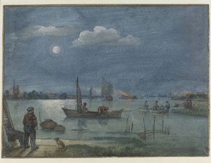 Balıkçılar ile mehtaplı nehir manzarası by Hendrick Avercamp