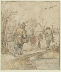 Ördek Avcılarının Dönüşü / Verso: Gemilerin Eskizleri ve Kış Giysili Bir Adam by Hendrick Avercamp