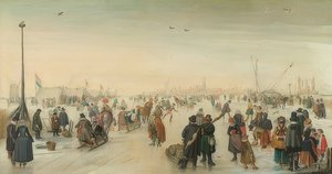 Şehrin önünde kış sevinçleri. 1620 civarında by Hendrick Avercamp