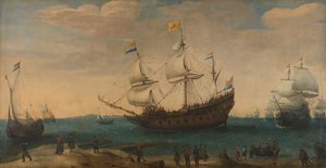 Kıyı Açıklarındaki Doğu Hintliler, 1600-30 civarı (tuval üzerine yağlıboya) by Hendrick Cornelisz Vroom