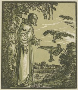 Kuzgunlar tarafından beslenen Hermit Paul (İlyas?) by Hendrick Goltzius (attributed to)