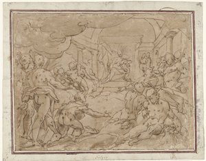 Phaeton Apollo'dan güneş arabasını ister by Hendrick Goltzius (school of)
