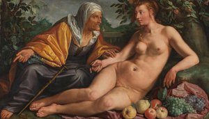 Vertumnus ve Pomona by Hendrick Goltzius (signed by artist)