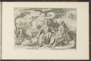Jüpiter ve Juno, hangi cinslerin aşkta daha şehvetli olduğunu tartışıyor Ovid's Metamorphoses (dizi başlığı) Re-creations of P. Ovidius Naso (dizi başlığı) by Hendrick Goltzius (workshop of)