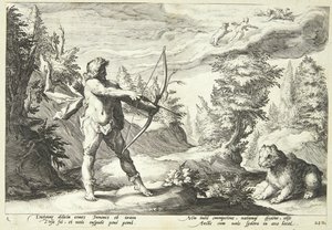 Arcas annesini öldürmeye hazır by Hendrick Goltzius