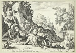 Diğer ilahi figürlerle çevrili nehir tanrısı Peneus by Hendrick Goltzius