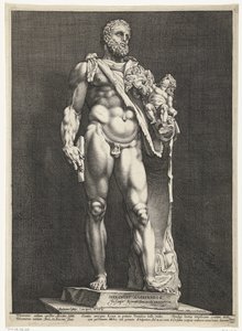 Herkül ve Telephos İmparator Commodus olarak Herkül Roma'da üç antik heykel (seri başlığı) by Hendrick Goltzius