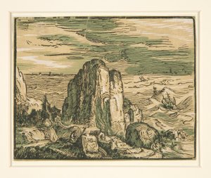 Deniz kıyısında Cliff ile manzara by Hendrick Goltzius