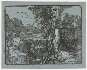 Şelaleli manzara Dört küçük manzara (dizi başlığı) by Hendrick Goltzius