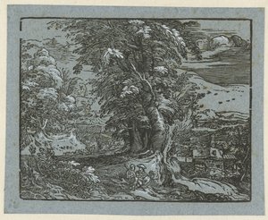 Oturan çift ile manzara Dört küçük manzara (dizi başlığı) by Hendrick Goltzius
