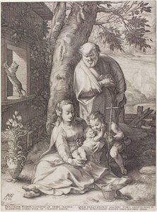 Bebek Vaftizci Yahya ile Kutsal Aile, İsa'nın Doğumu ve Erken Yaşamı'ndan altıncı plaka by Hendrick Goltzius