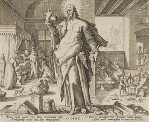 Tanrı Olarak Kabul Edilen Hekim, Tıp Mesleği Alegorilerinden bir tabak. by Hendrick Goltzius