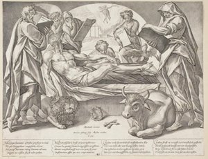 Ölü İsa ve dört evangelist by Hendrick Goltzius