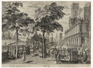 zıplamak Bahar, bir kalede bir şirket Ver (nesne üzerindeki başlık) Dört Mevsim (dizi adı) by Hendrick Hondius (I)
