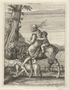 At sırtında kadın ve çocuk by Hendrick Hondius (I)