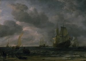 Hollanda Sahili Açıklarında Esinti İçinde Gemiler by Hendrick Jacobsz Dubbels