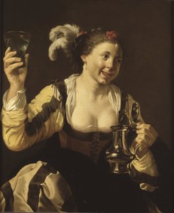 Bardak tutan bir kız (le gut, serie des cinq sens) - Bardak Tutan Bir Kız (Tat. "Beş Duyu" Serisinden), Terbrugghen, Hendrick Jansz (1588-1629). tuval üzerine yağlıboya
