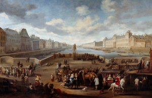 Henri IV köprüsünden (Actuel Pont Neuf) alınan Louvre ile Paris manzarası. Hendricks Mommers (1623-1693) tarafından yapılan boyama