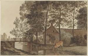 Utrecht'teki Biltstraat'ta inek içen çiftlik by Hendrik Abraham Klinkhamer