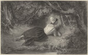 Su kenarında ağaçların altında yatan kız by Hendrik Adriaan Christiaan Dekker