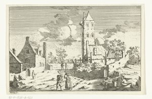 Rakamlarla kumlu bir yolda evler ve kule ile köy manzarası by Hendrik Berg