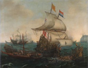 Hollanda Gemileri İngiliz Sahili Açıklarında İspanyol Kadırgalarına Çarpma, 3 Ekim 1602 by Hendrick Cornelisz. Vroom