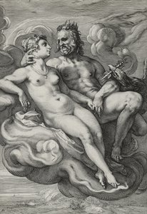 Jüpiter ve Juno, c.1593-94 (döşemiş kağıt üzerine gravür) by Hendrik Goltzius