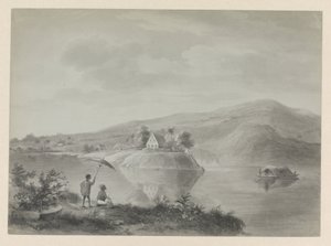 Bazı evlerin olduğu bir nehir manzarası, muhtemelen Berg en Dal by Hendrik Huygens