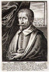 Kendi Portresi, Frederik Bouttats II (fl.1643-76) tarafından oyulmuş bir dizi sanatçı portresinden plaka 108 (gravür) by Hendrik I (after) Hondius