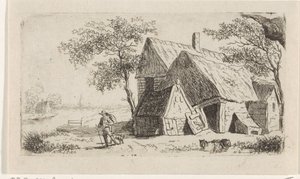 Su üzerinde bir çiftlikte köpekli adam by Hendrik Marcus Schouten