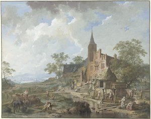 Tepelik bir arazide bir köyde hasat by Hendrik Meijer