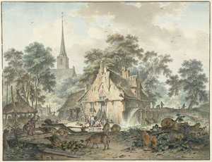 Su değirmeni ve köy kilisesi by Hendrik Meijer