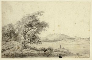 Çift ve Köpek ile Manzara by Hendrik Pieter Koekkoek