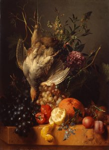 Av Hayvanları ve Meyvelerle Natürmort (tuval üzerine yağlıboya) by Hendrik Reekers