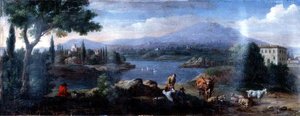 İneklerin Dinlendiği İtalyan Manzarası by Hendrik van (studio of) Lint