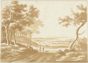 İnsanların yürüdüğü bir patika ile manzara by Hendrik van der Burgh