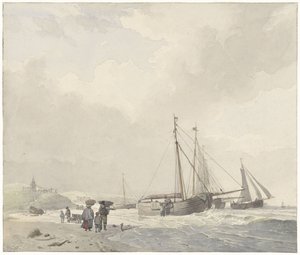 Scheveningen'de plaj manzarası by Hendrikus van de Sande Bakhuyzen