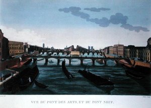 Pont des Arts ve Pont Neuf, c.1815-20 (renkli gravür)