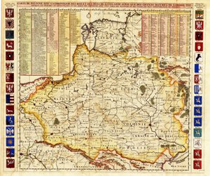 Polonya Haritası Livonia ve Moskova Büyük Dükalığı par Chatelain, Henri Abraham (1684-1743) bölümlerini içerir. gravür, sulu boya by Henri Abraham Chatelain