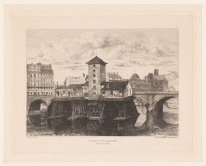 Gezicht op de Pont Notre-Dame Pont Notre Dame Pompası (nesnedeki başlık) 1875 yılında L