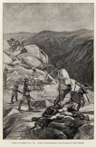 Oua-Elgedjo saldırısı. Laurent Desrousseaux tarafından yapılan gravür, Doktor Peters